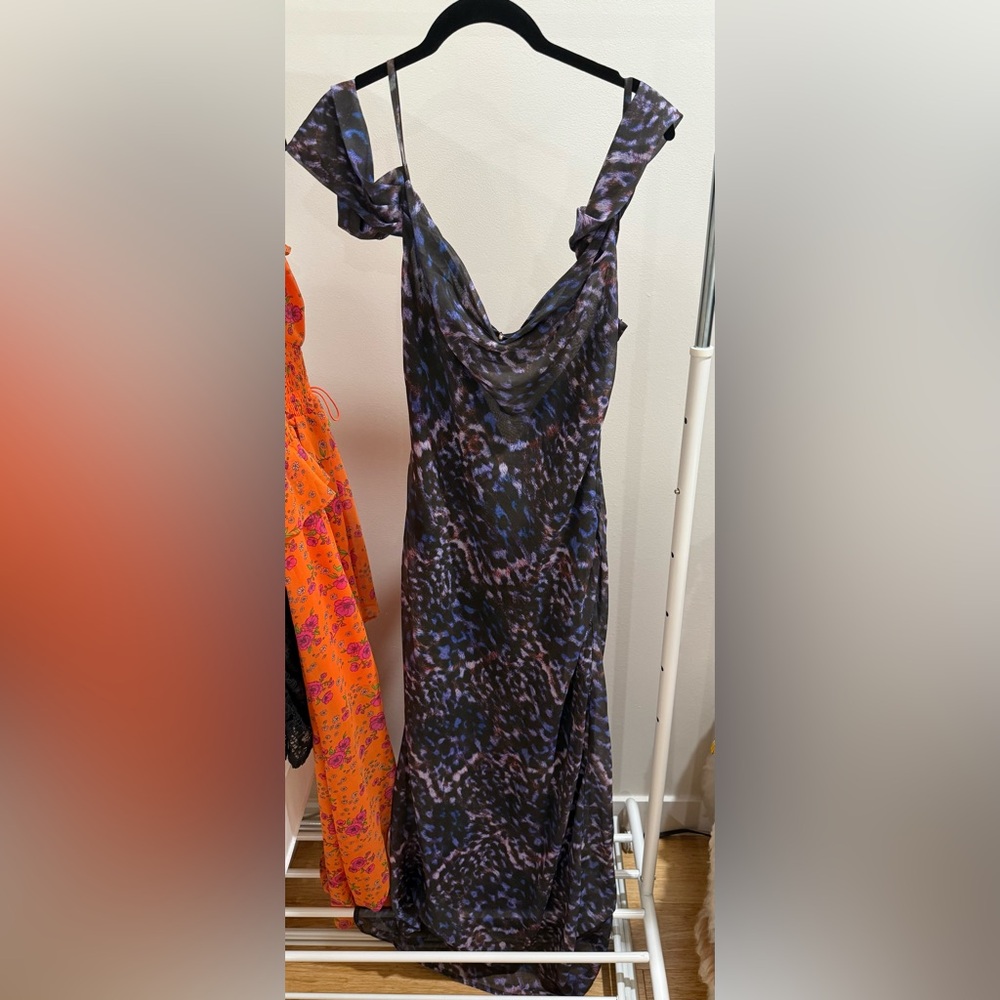 Runaway The Lab Black and Purple Patterned maxi dress